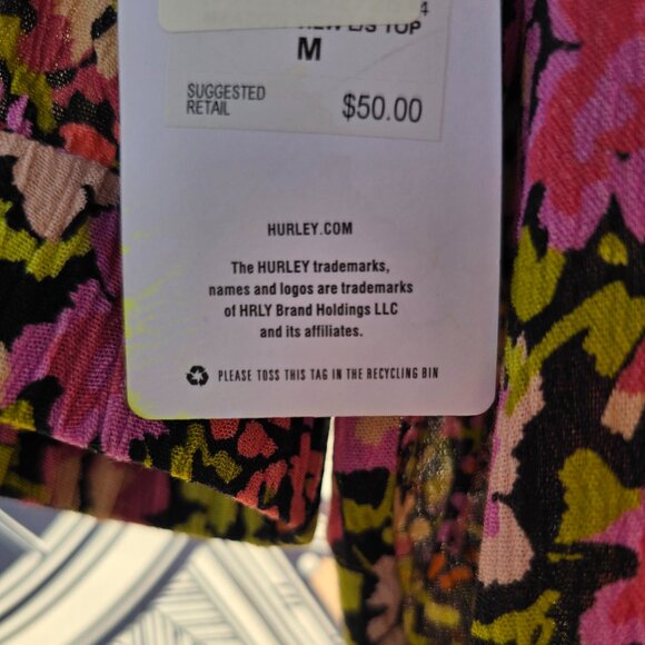 NWT Hurley Ladies Cropped Black Floral Long Sleeve Top Size M - Picture 6 of 6